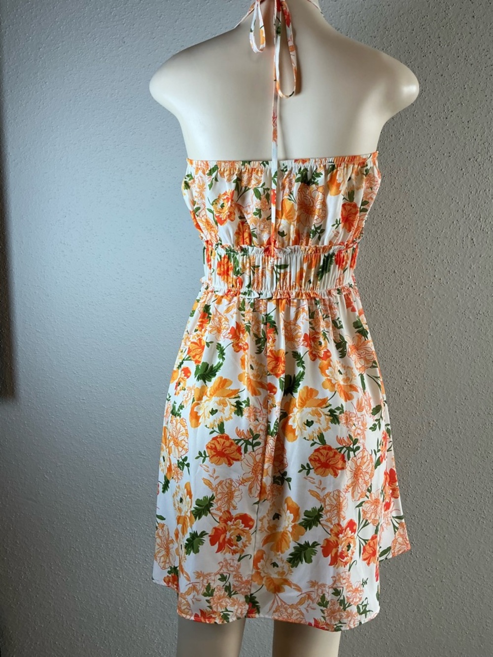 Sienna Sky White Halter Mini Dress with Orange Floral Print - Picture 4 of 8